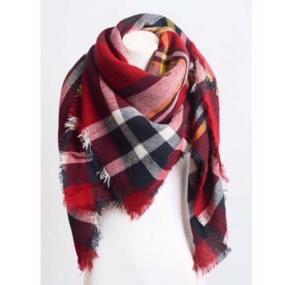 Burgundy Tartan Plaid Oversized Blanket Scarf - Picture 3 of 3